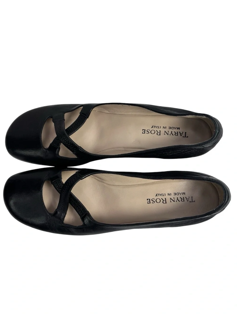Taryn Rose Black Leather T Strap Wedge Heels Comfort Shoes Italy 8.5